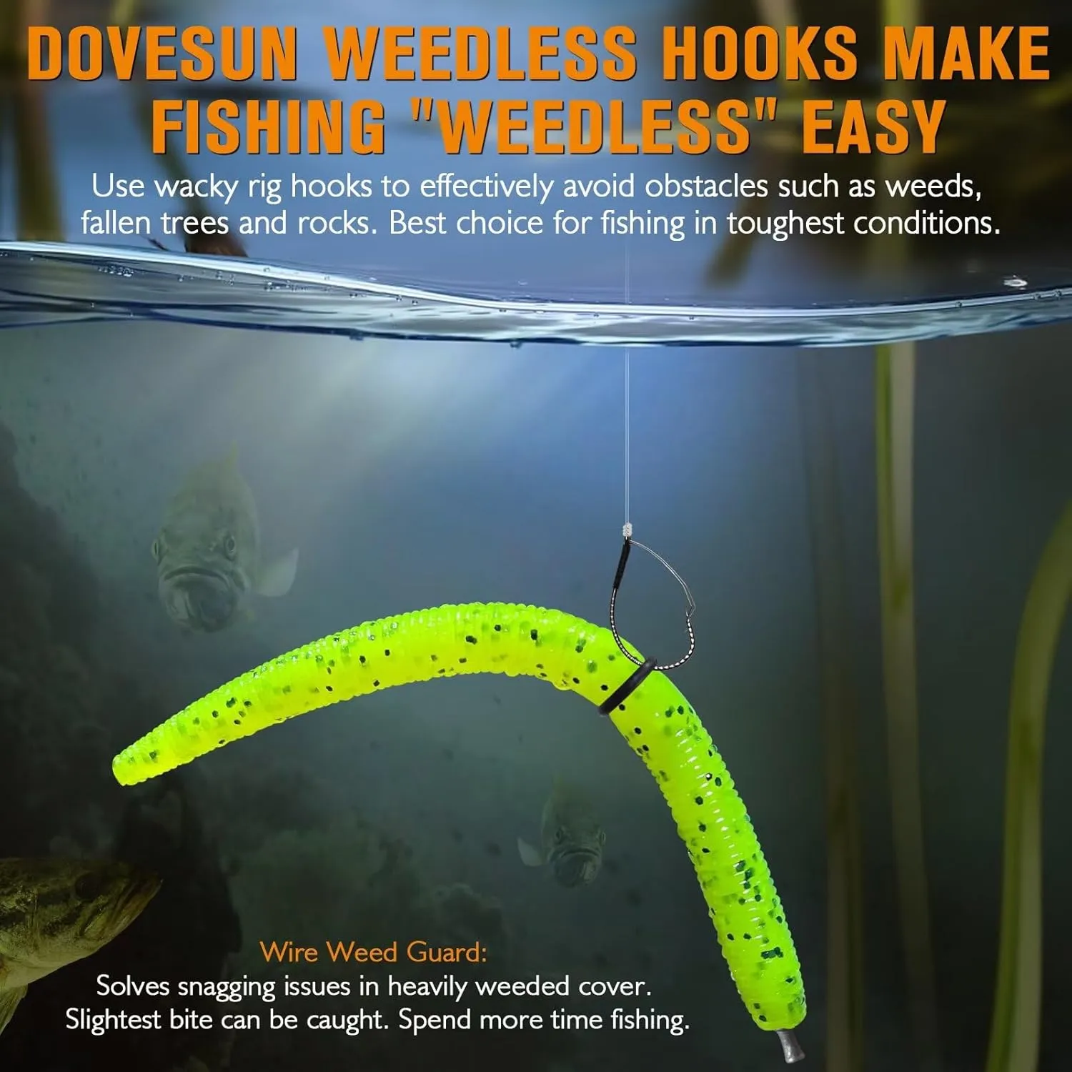 Dovesun 30PCS Weedless Wacky Rig Hooks Worm Fishing Hooks for Bass Fishing Size 1# 1/0 2/0 for Ne-ko, No Sinker Rig Wide Gap with Soft Worm Baits