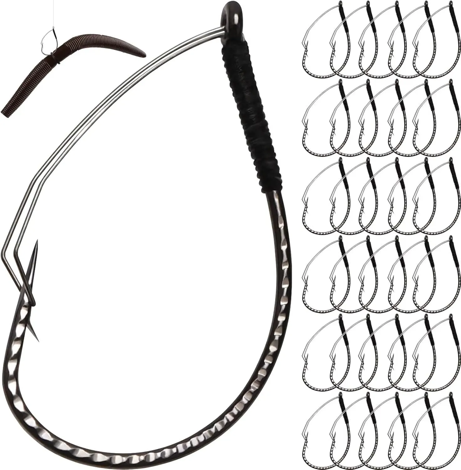 Dovesun 30PCS Weedless Wacky Rig Hooks Worm Fishing Hooks for Bass Fishing Size 1# 1/0 2/0 for Ne-ko, No Sinker Rig Wide Gap with Soft Worm Baits