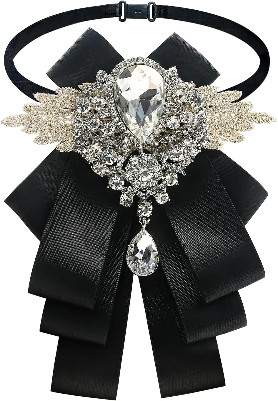 Elegant Black Bow Tie with Ribbon Rhinestone for Men and Women - Self-Tie Tuxedo Bowtie, Perfect for Birthdays, Parties, Weddings, and School Shirts