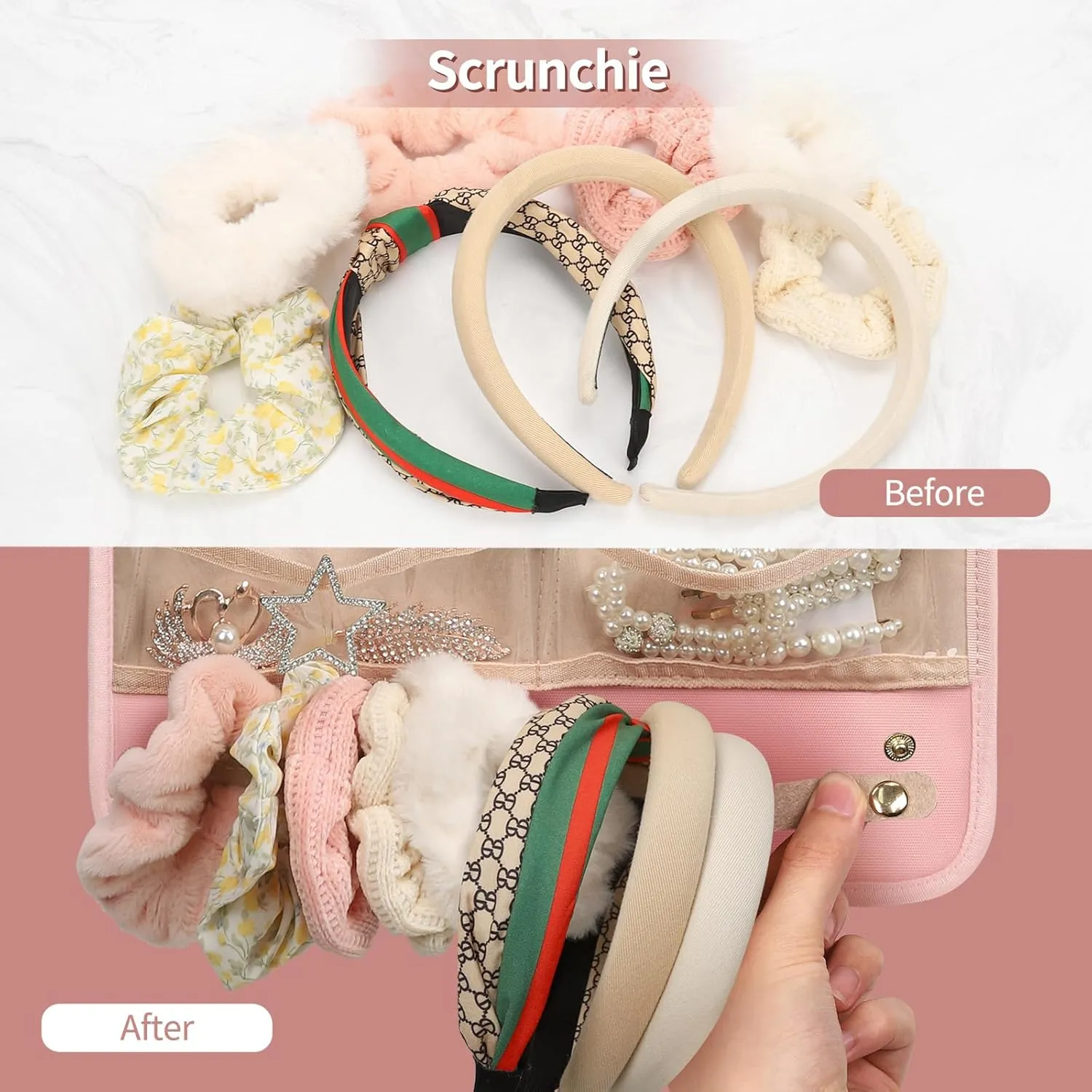Ethereal Hanging Claw Clip Organizer and Hair Bows Holder With Hanger Metal Hooks, Sunglasses Storage, Hair Clip and Scrunchies Holder, Pink