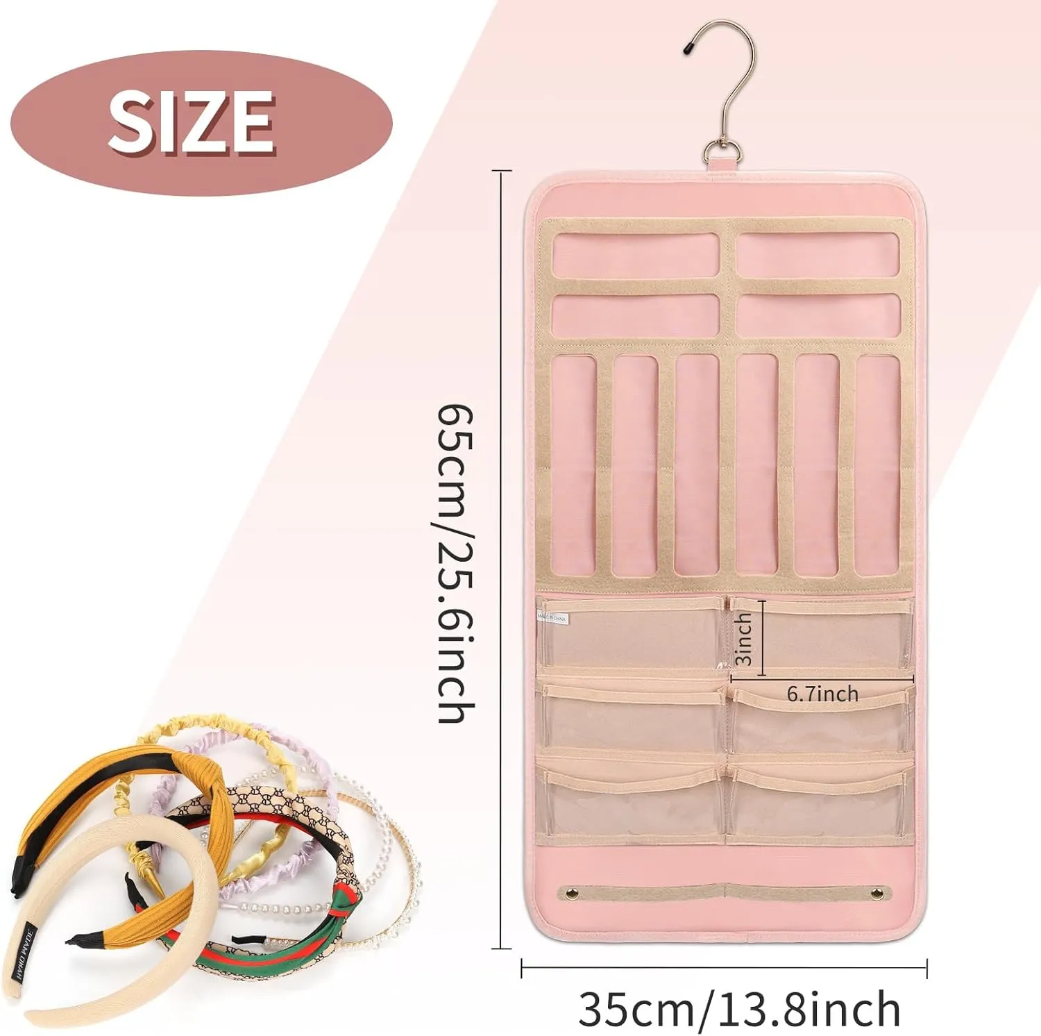 Ethereal Hanging Claw Clip Organizer and Hair Bows Holder With Hanger Metal Hooks, Sunglasses Storage, Hair Clip and Scrunchies Holder, Pink