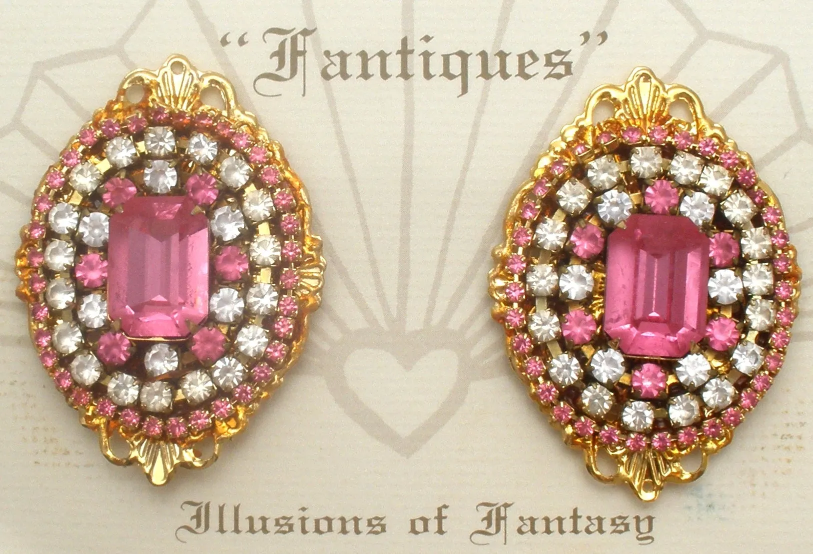 Fantiques Pink Rhinestone Earrings Vintage