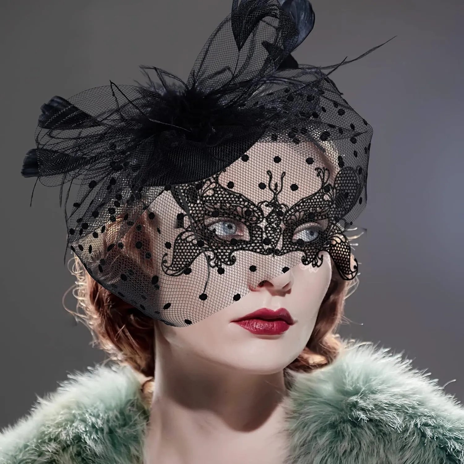 Fascinators Hat for Women 1950s Vintage Pillbox Hat and Lace Gloves Cocktail Tea Party Halloween Headwear