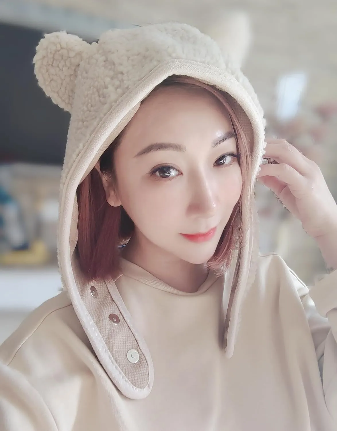 Fleece Beanie Hats for Women Men Bear Safety Hat Magnetic Buckle Ear Projection Cute Outdoor Winter Hat