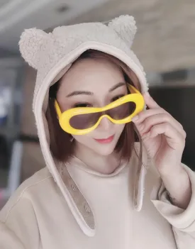 Fleece Beanie Hats for Women Men Bear Safety Hat Magnetic Buckle Ear Projection Cute Outdoor Winter Hat