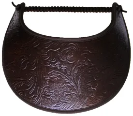 Floral and Leaf Design on Brown Faux Leather Sun visor