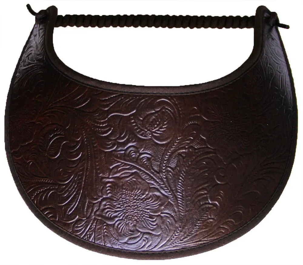 Floral and Leaf Design on Brown Faux Leather Sun visor