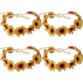 Flower Headband Sunflower Hairband Hair Clips Floral Crown Barrette Hair Bands Women Girls Boho Hair Hoop Headdress Headwear Headpiece Party Decoration Cosplay Costume Hair Accessories 4 Pack Yellow