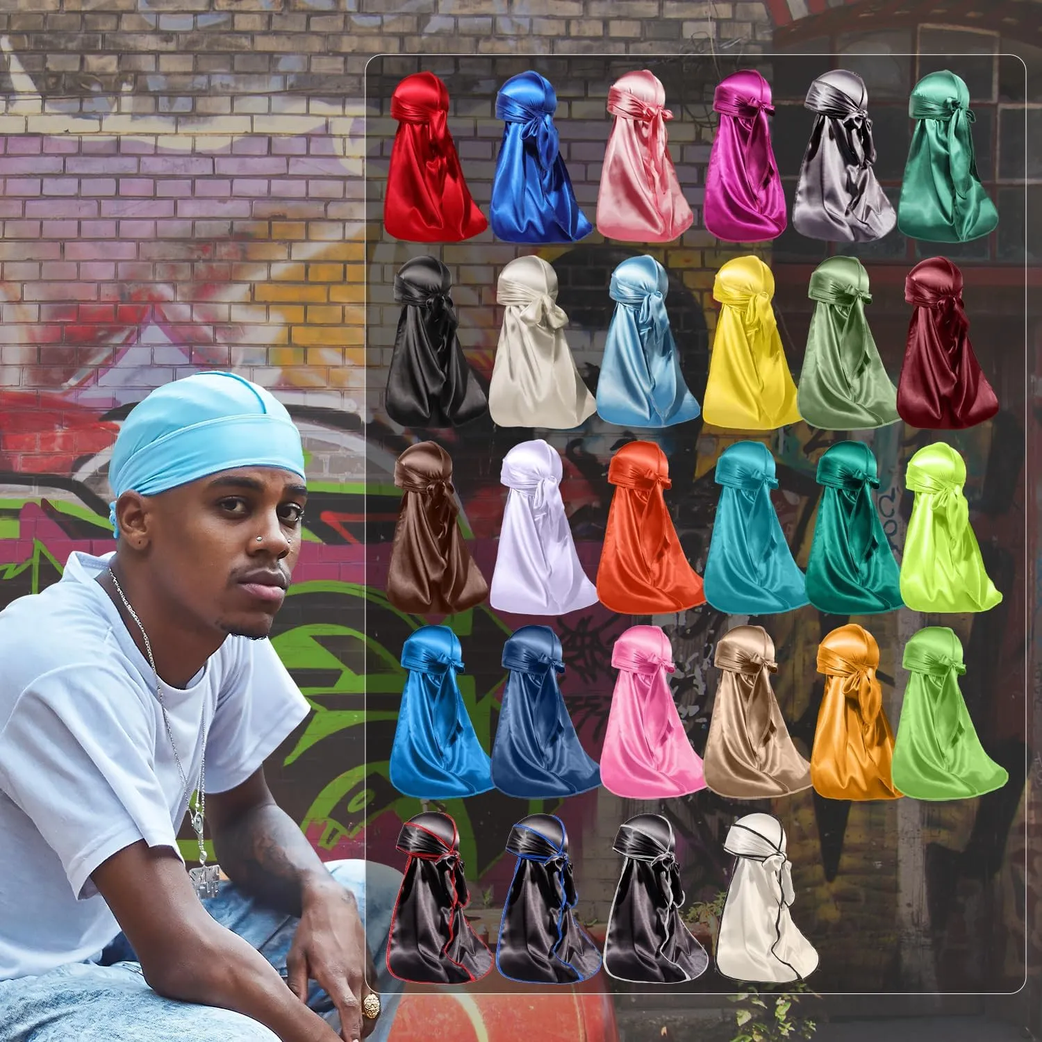 ForceWave Silky Durag for Men Wave Cap Satin Dorag for Men Women 360 Wave