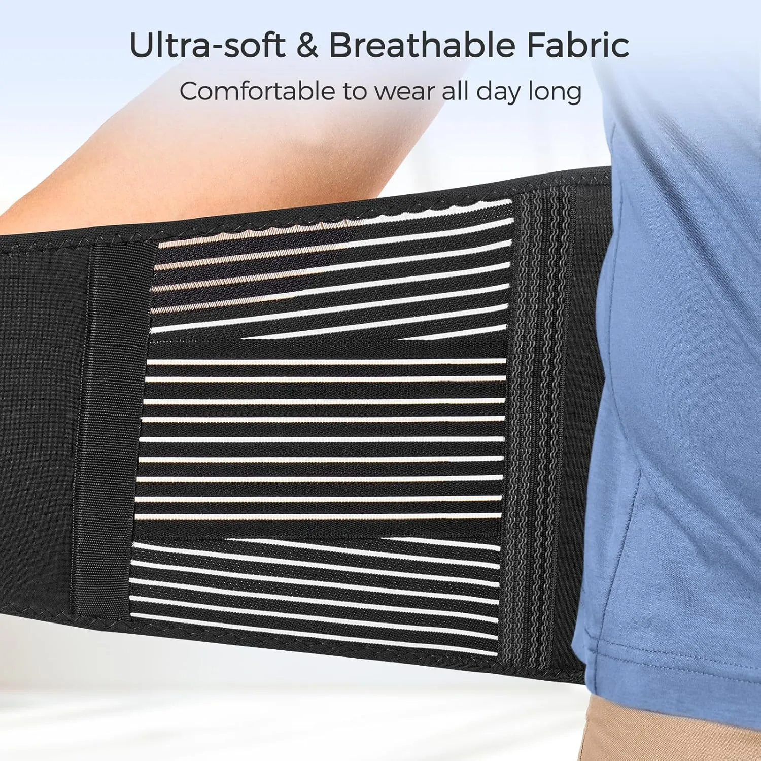 FREETOO Back Braces for Lower Back Pain Relief with 6 Stays, Breathable Back Support Belt for Men/Women for work , Anti-skid lumbar support belt with 16-hole Mesh for sciatica(L)