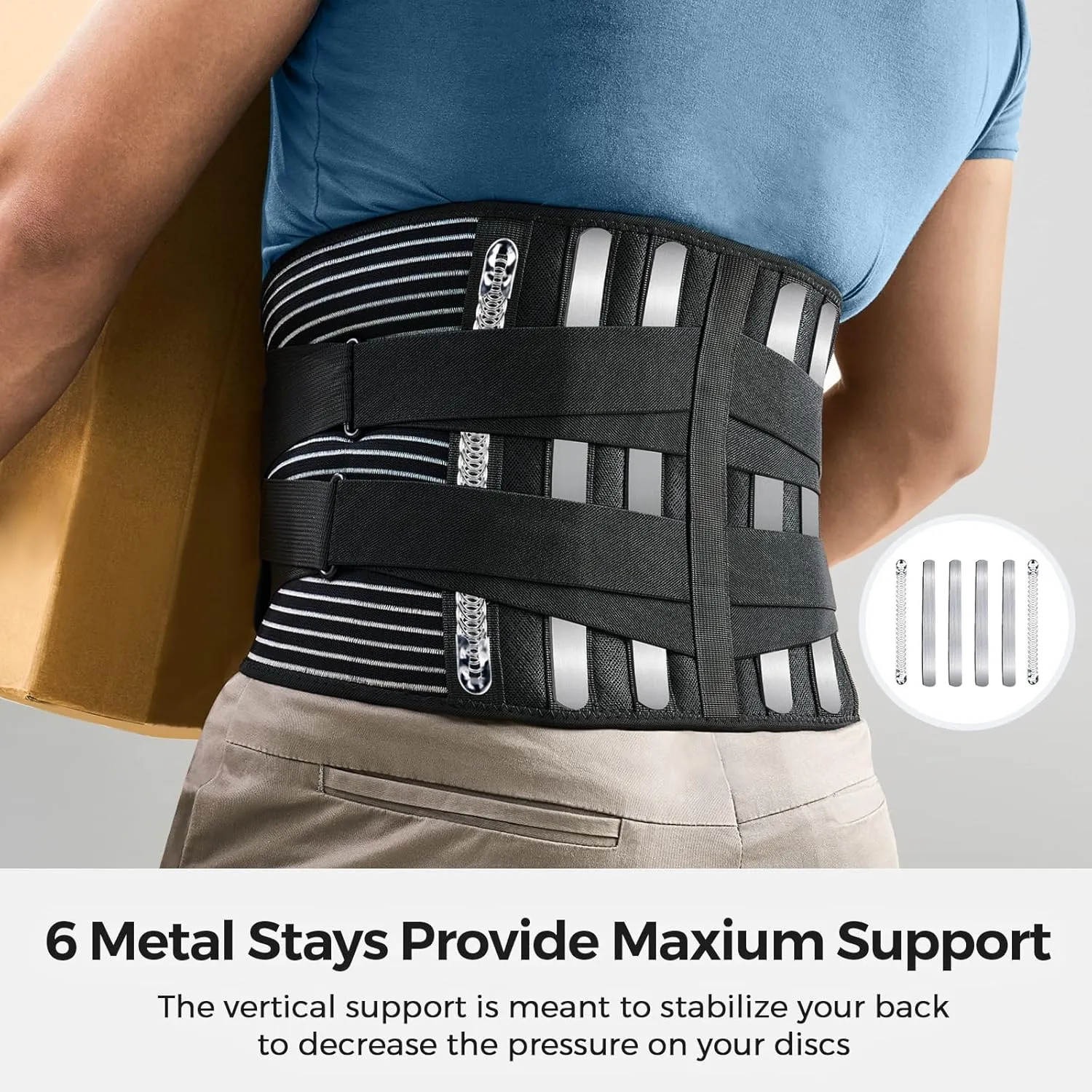FREETOO Back Braces for Lower Back Pain Relief with 6 Stays, Breathable Back Support Belt for Men/Women for work , Anti-skid lumbar support belt with 16-hole Mesh for sciatica(L)