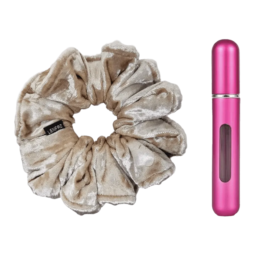 French Vanilla Velvet Scrunchie - Berry Pink Mini Perfume Spray Btl.