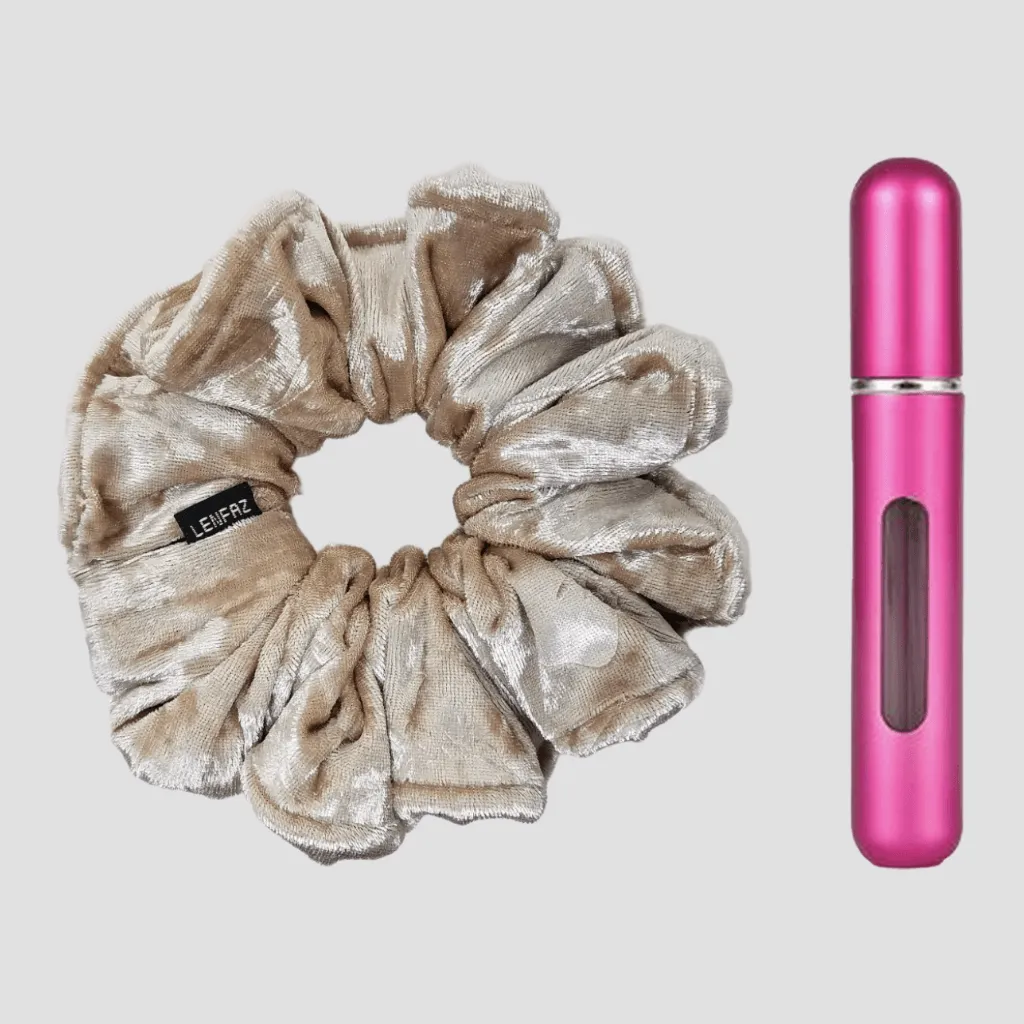 French Vanilla Velvet Scrunchie - Berry Pink Mini Perfume Spray Btl.