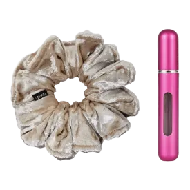 French Vanilla Velvet Scrunchie - Berry Pink Mini Perfume Spray Btl.
