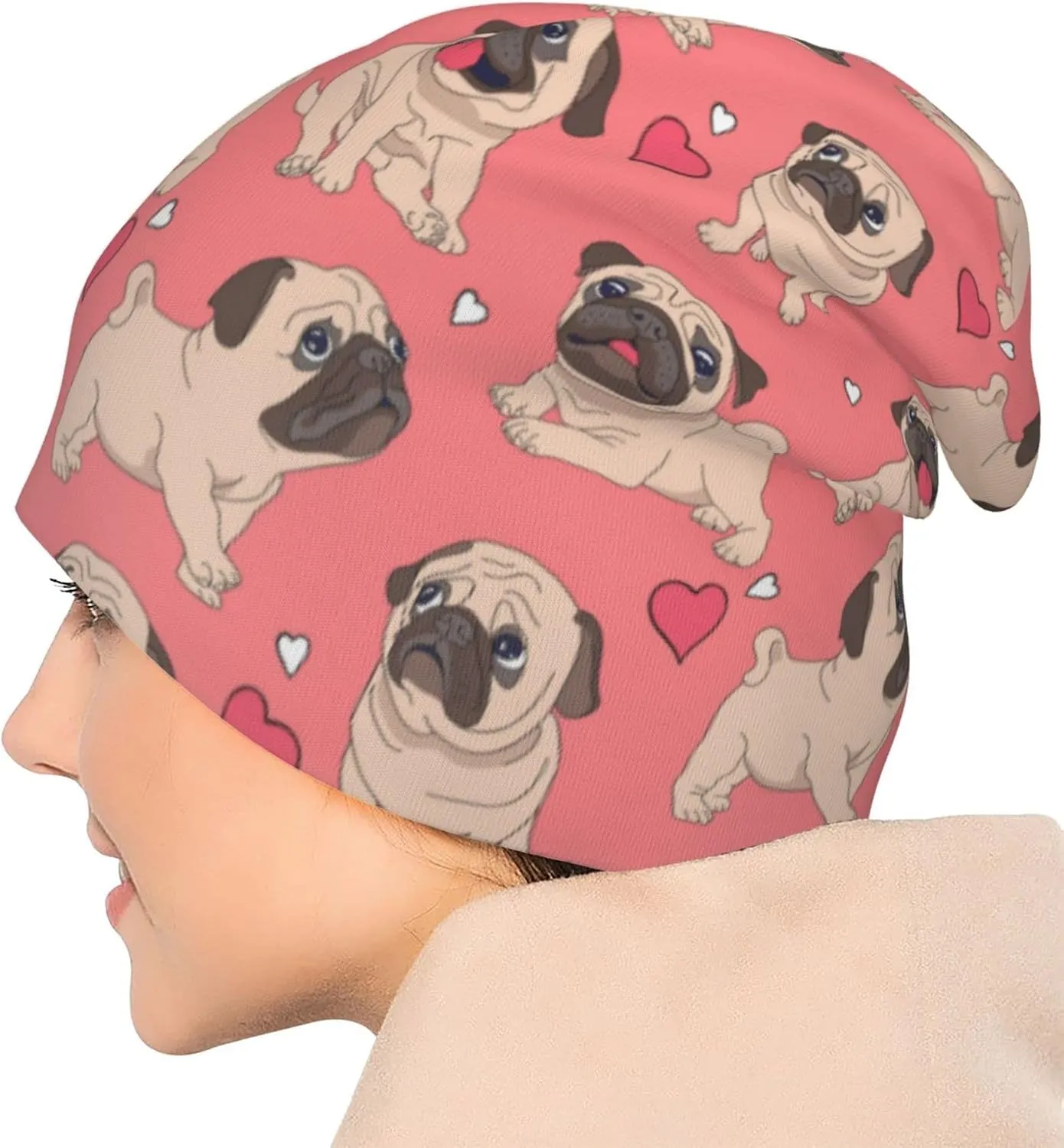 Funny Pug Beanie Hat Adult Skull Cap Warm Slouchy Knit Hat Headwear Gift for Men Women
