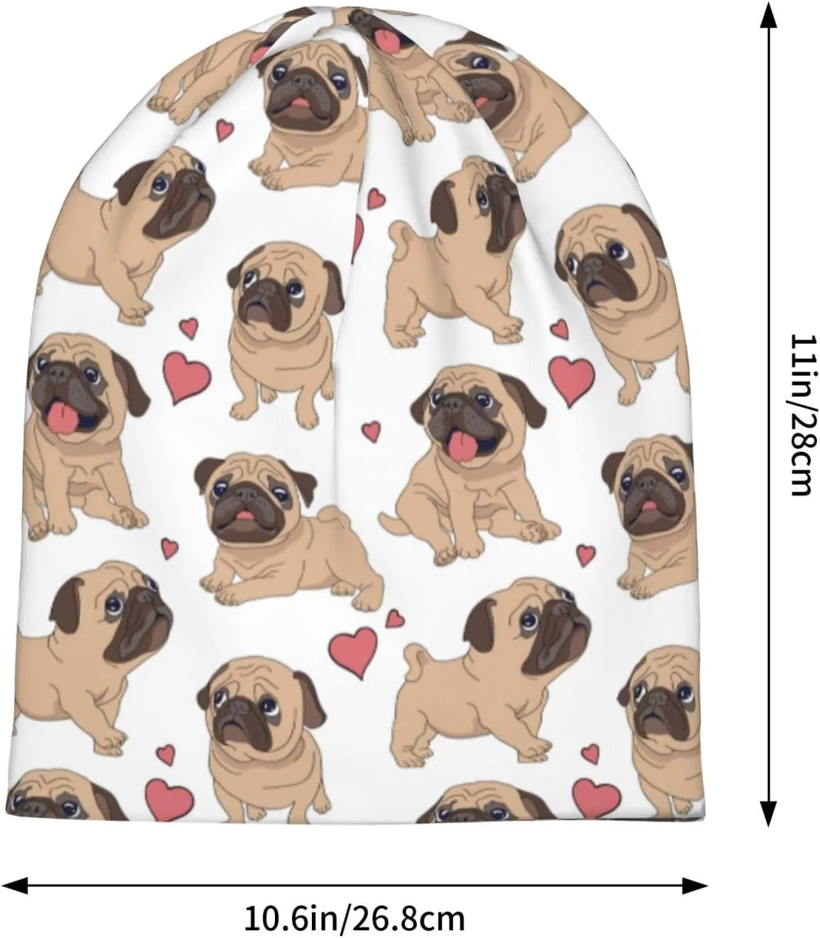 Funny Pug Beanie Hat Adult Skull Cap Warm Slouchy Knit Hat Headwear Gift for Men Women