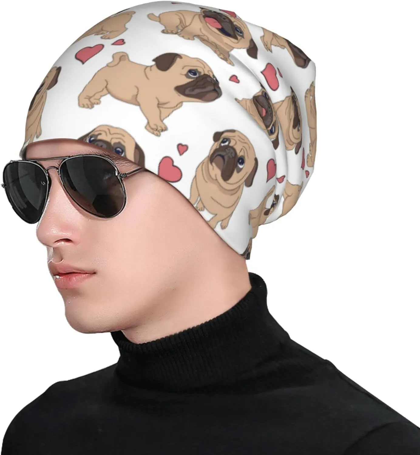 Funny Pug Beanie Hat Adult Skull Cap Warm Slouchy Knit Hat Headwear Gift for Men Women