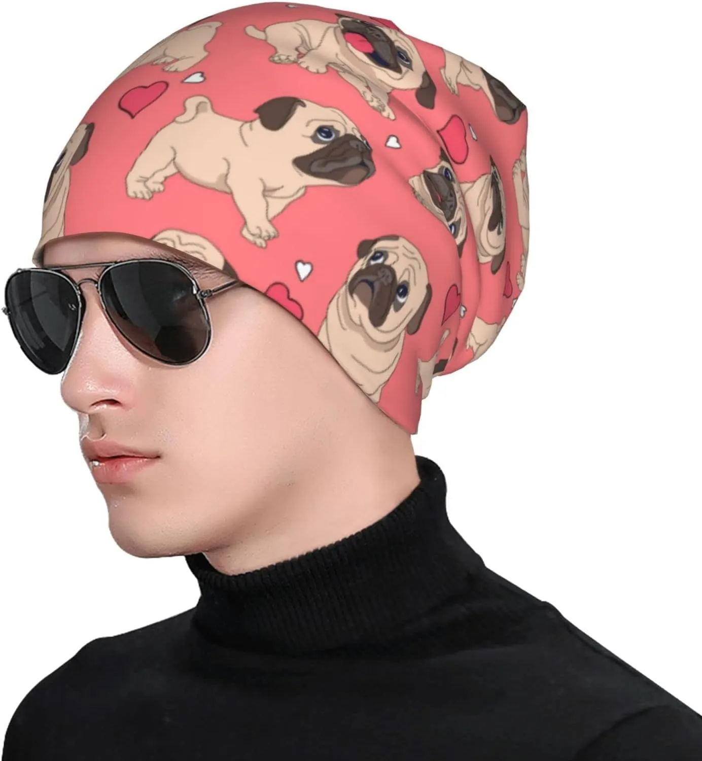 Funny Pug Beanie Hat Adult Skull Cap Warm Slouchy Knit Hat Headwear Gift for Men Women