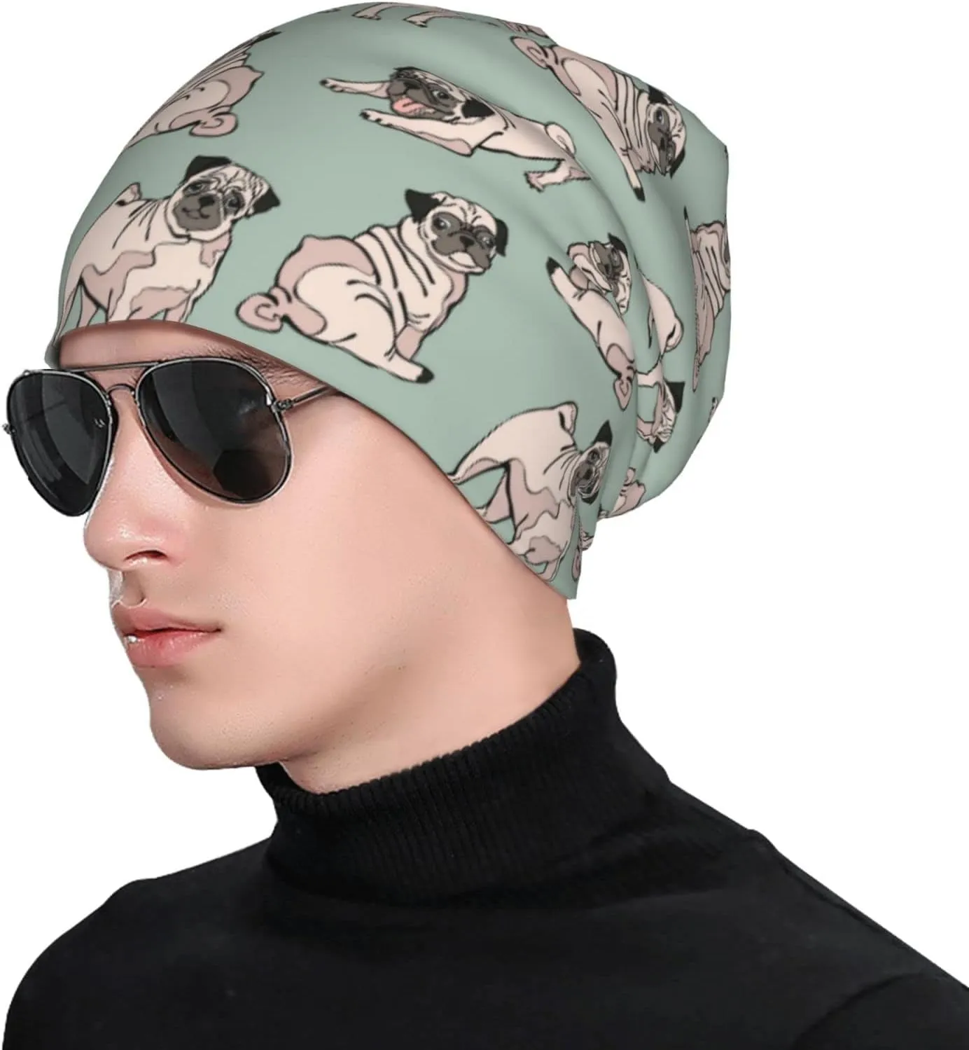 Funny Pug Beanie Hat Adult Skull Cap Warm Slouchy Knit Hat Headwear Gift for Men Women