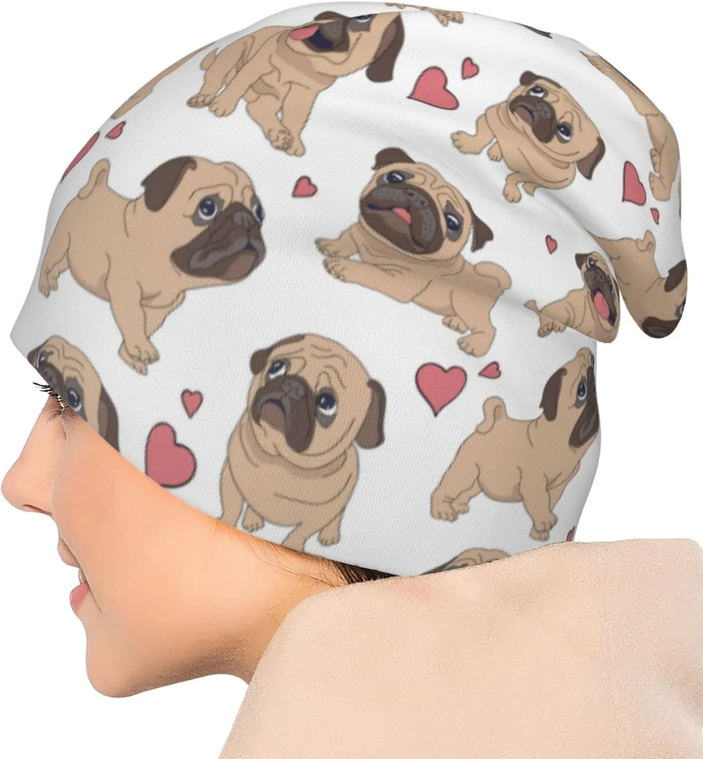 Funny Pug Beanie Hat Adult Skull Cap Warm Slouchy Knit Hat Headwear Gift for Men Women