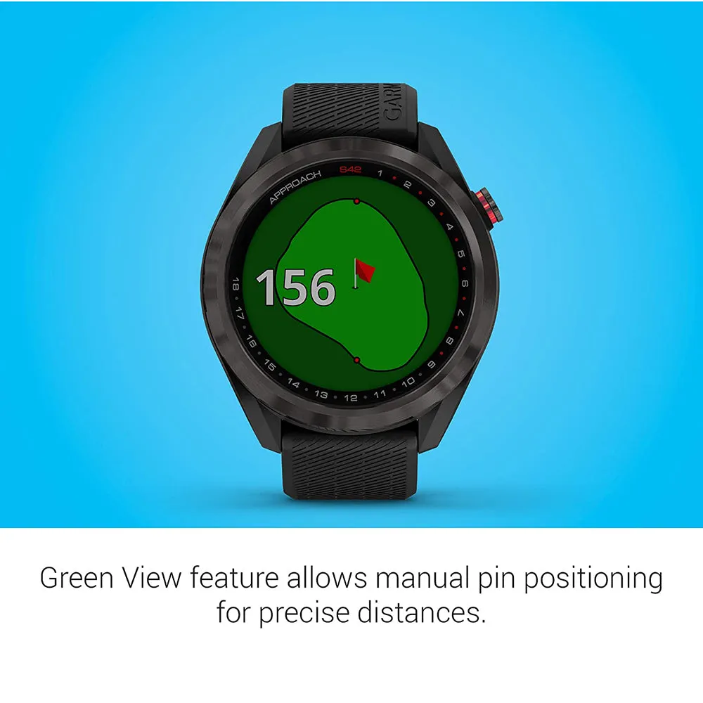 Garmin Approach S42 Lightweight Touchscreen Gunmetal Ceramic Bezel Black Silicone Band GPS Golf Smart Watch - 010-02572-10