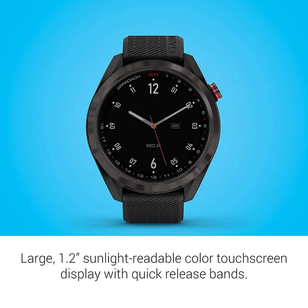 Garmin Approach S42 Lightweight Touchscreen Gunmetal Ceramic Bezel Black Silicone Band GPS Golf Smart Watch - 010-02572-10