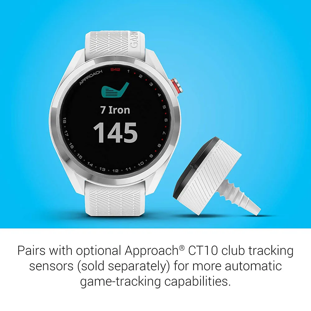 Garmin Approach S42 Touchscreen Lightweight Silver Ceramic Bezel White Silicone Band GPS Golf Smartwatch - 010-02572-11