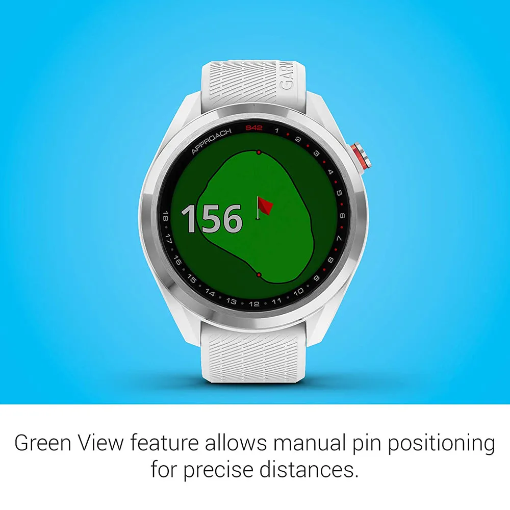 Garmin Approach S42 Touchscreen Lightweight Silver Ceramic Bezel White Silicone Band GPS Golf Smartwatch - 010-02572-11