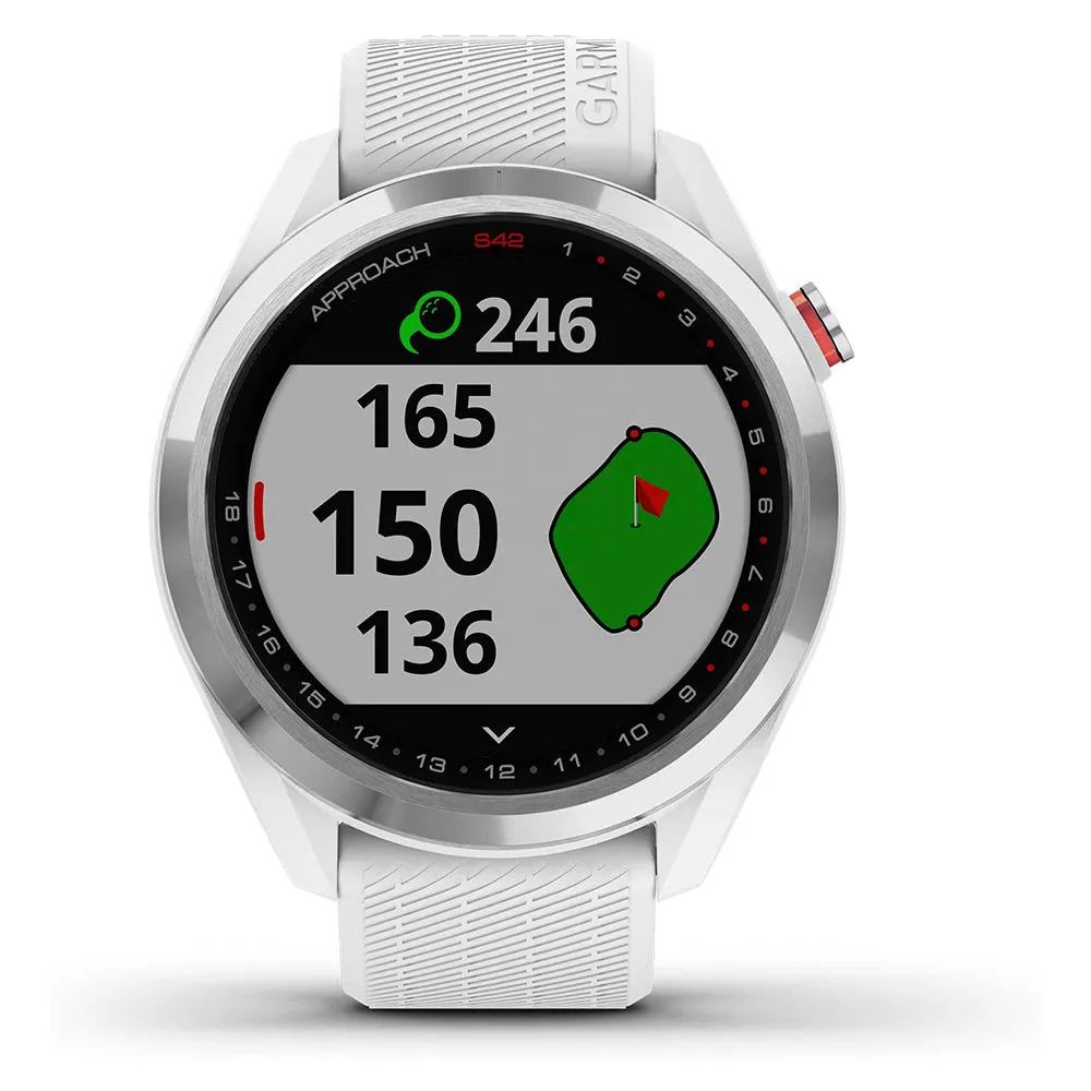 Garmin Approach S42 Touchscreen Lightweight Silver Ceramic Bezel White Silicone Band GPS Golf Smartwatch - 010-02572-11