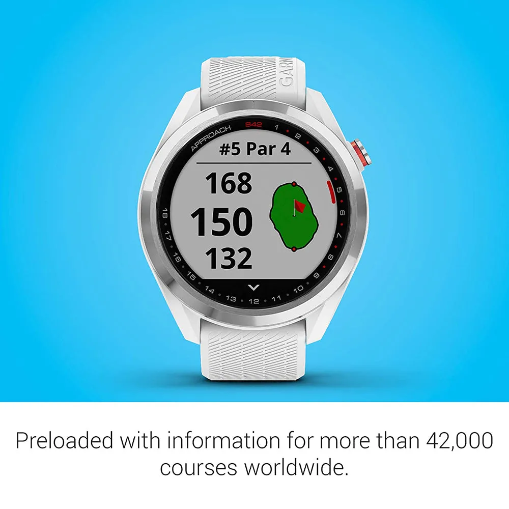 Garmin Approach S42 Touchscreen Lightweight Silver Ceramic Bezel White Silicone Band GPS Golf Smartwatch - 010-02572-11