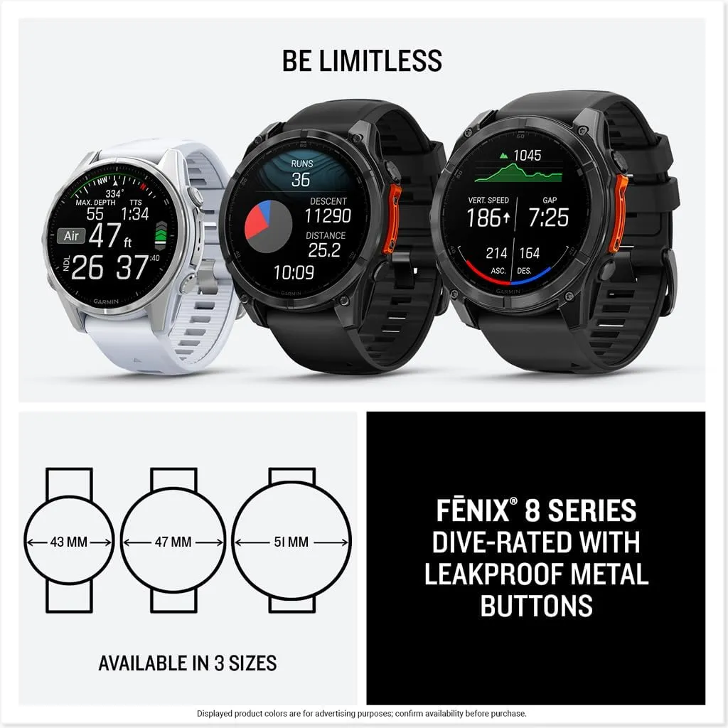 Garmin fnix 8  47mm, AMOLED, Premium Multisport GPS Smartwatch, Long-Lasting Battery Life, Dive-Rated, Built-in LED Flashlight, Slate Gray with Black Band