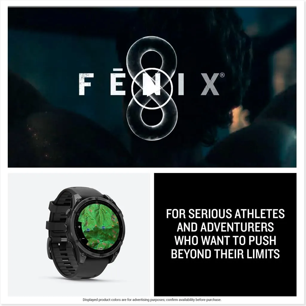 Garmin fnix 8  47mm, AMOLED, Premium Multisport GPS Smartwatch, Long-Lasting Battery Life, Dive-Rated, Built-in LED Flashlight, Slate Gray with Black Band