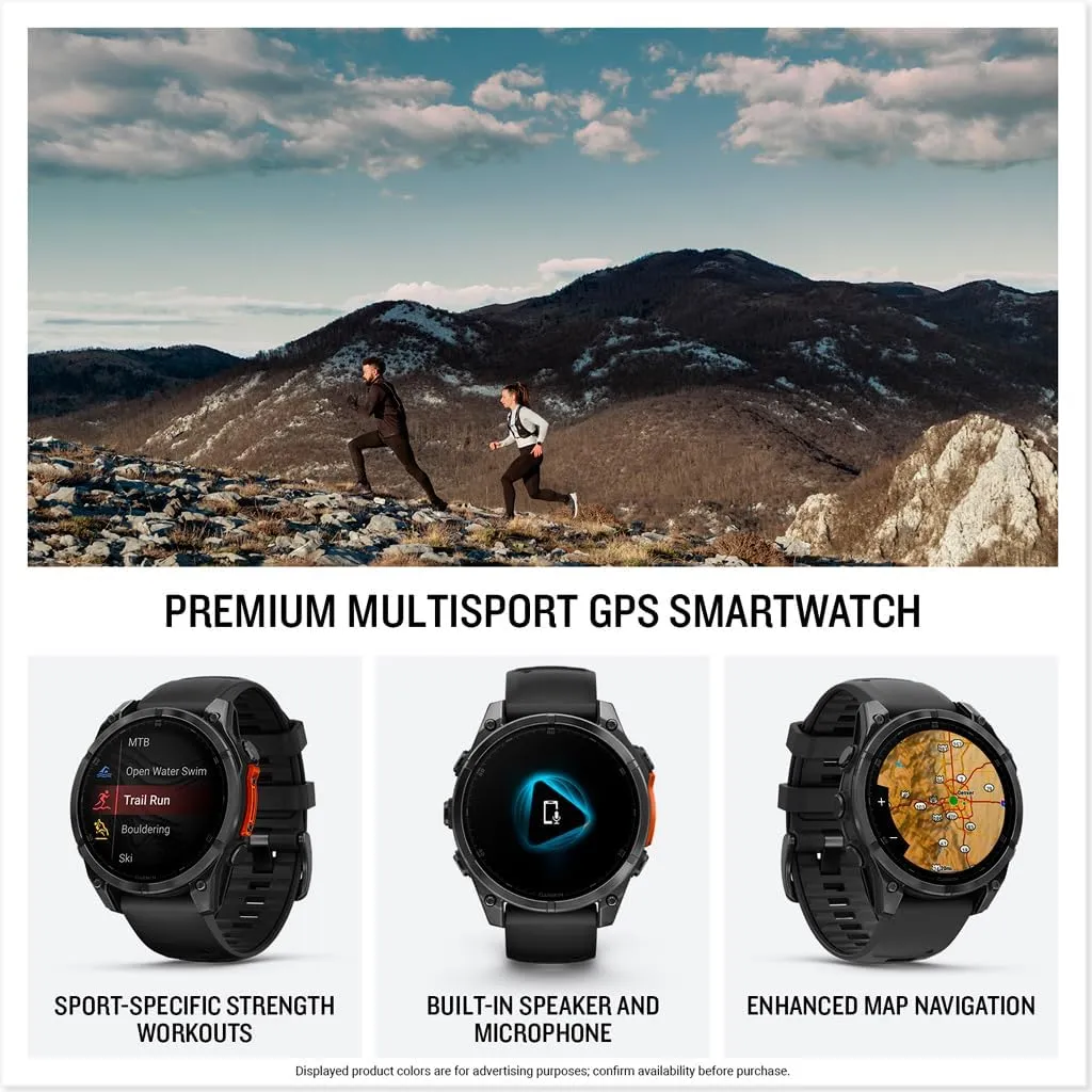 Garmin fnix 8  47mm, AMOLED, Premium Multisport GPS Smartwatch, Long-Lasting Battery Life, Dive-Rated, Built-in LED Flashlight, Slate Gray with Black Band