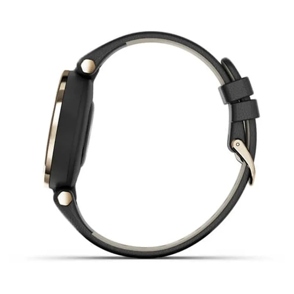 Garmin Lily Small GPS Touchscreen Patterned Lens Cream Gold Bezel with Black Case and Italian Leather Band Smartwatch - 010-02384-A1