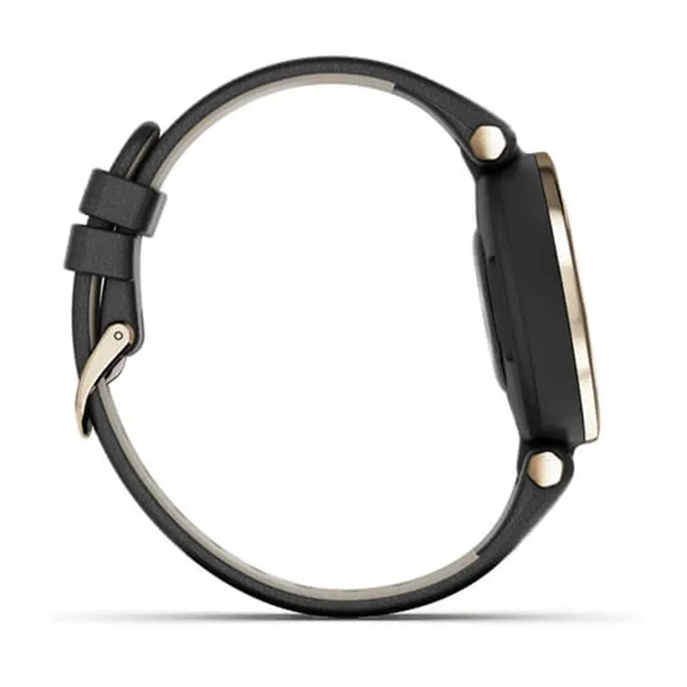 Garmin Lily Small GPS Touchscreen Patterned Lens Cream Gold Bezel with Black Case and Italian Leather Band Smartwatch - 010-02384-A1