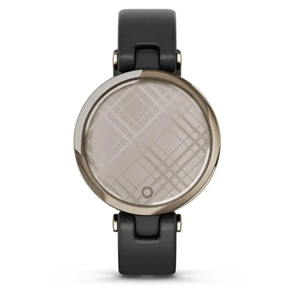 Garmin Lily Small GPS Touchscreen Patterned Lens Cream Gold Bezel with Black Case and Italian Leather Band Smartwatch - 010-02384-A1