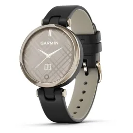 Garmin Lily Small GPS Touchscreen Patterned Lens Cream Gold Bezel with Black Case and Italian Leather Band Smartwatch - 010-02384-A1