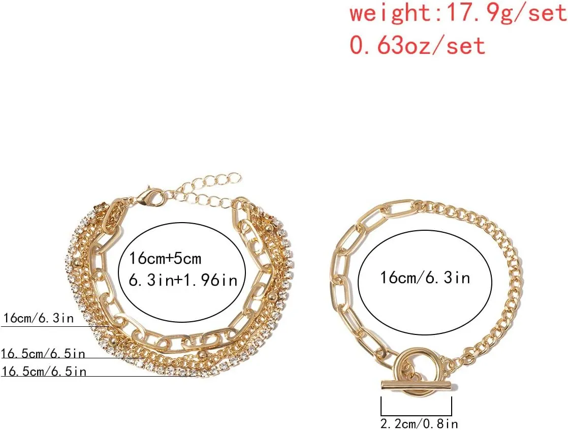 Gold Bracelets for Women Dainty Boho Stackable Bracelet Set Gold Chunky Layered Link Bangle for Women