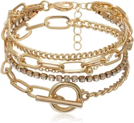 Gold Bracelets for Women Dainty Boho Stackable Bracelet Set Gold Chunky Layered Link Bangle for Women