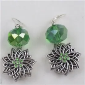 Green Crystal & Silver Drop Earrings