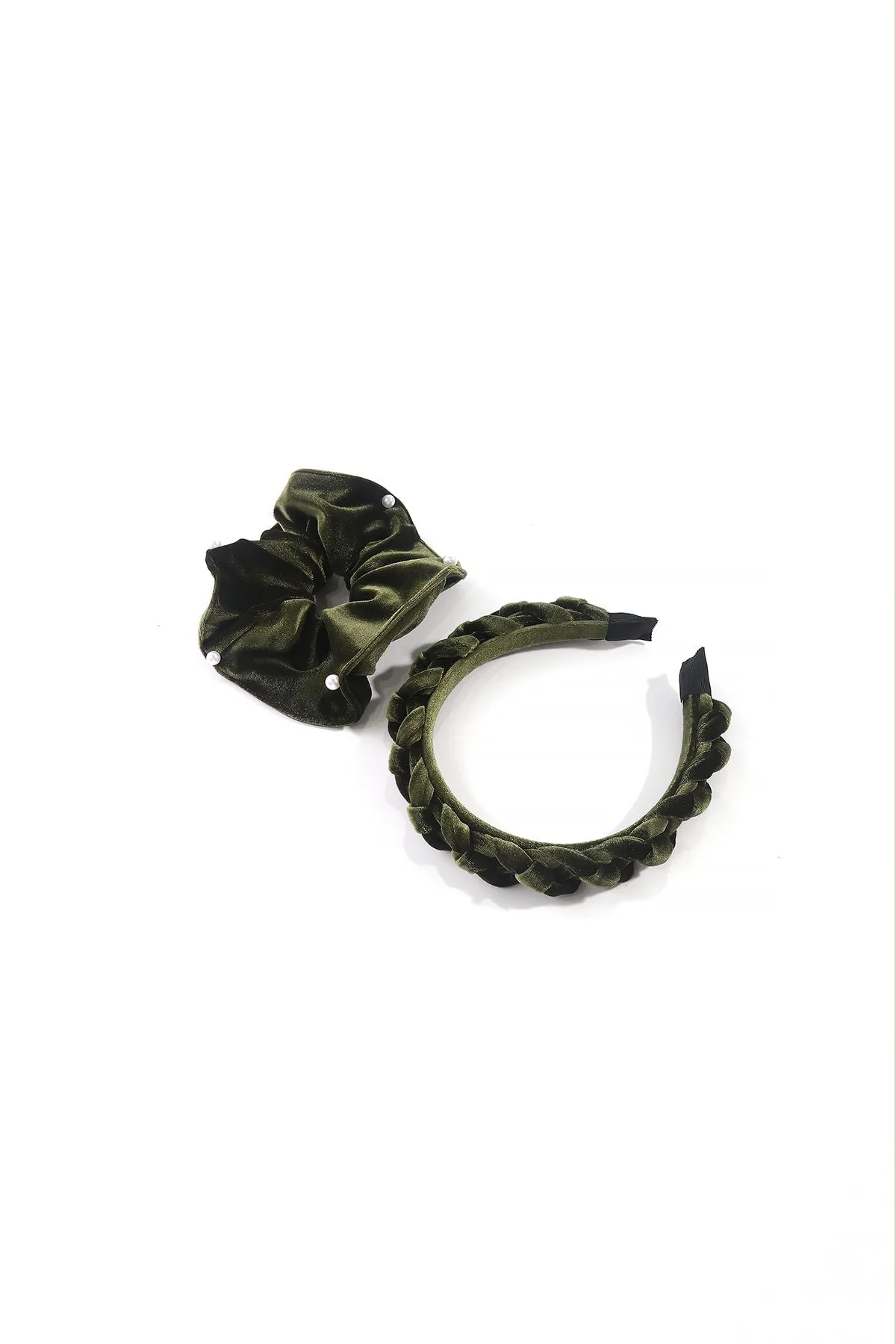 Green Velvet Hairband And Scrunchie Set