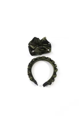 Green Velvet Hairband And Scrunchie Set