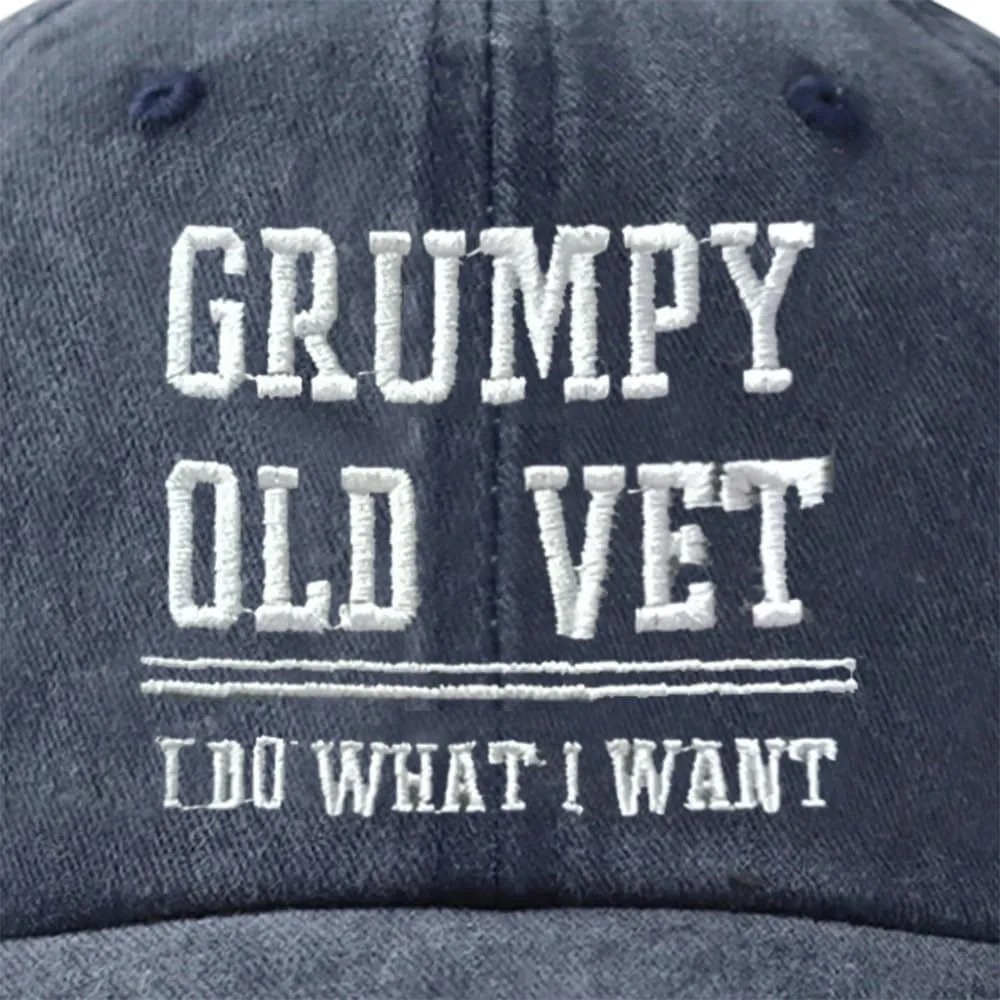 Grumpy Old Vet I Do What I Want Hats for Men Women, Funny Adjustable Cotton Embroiered Baseball Cap