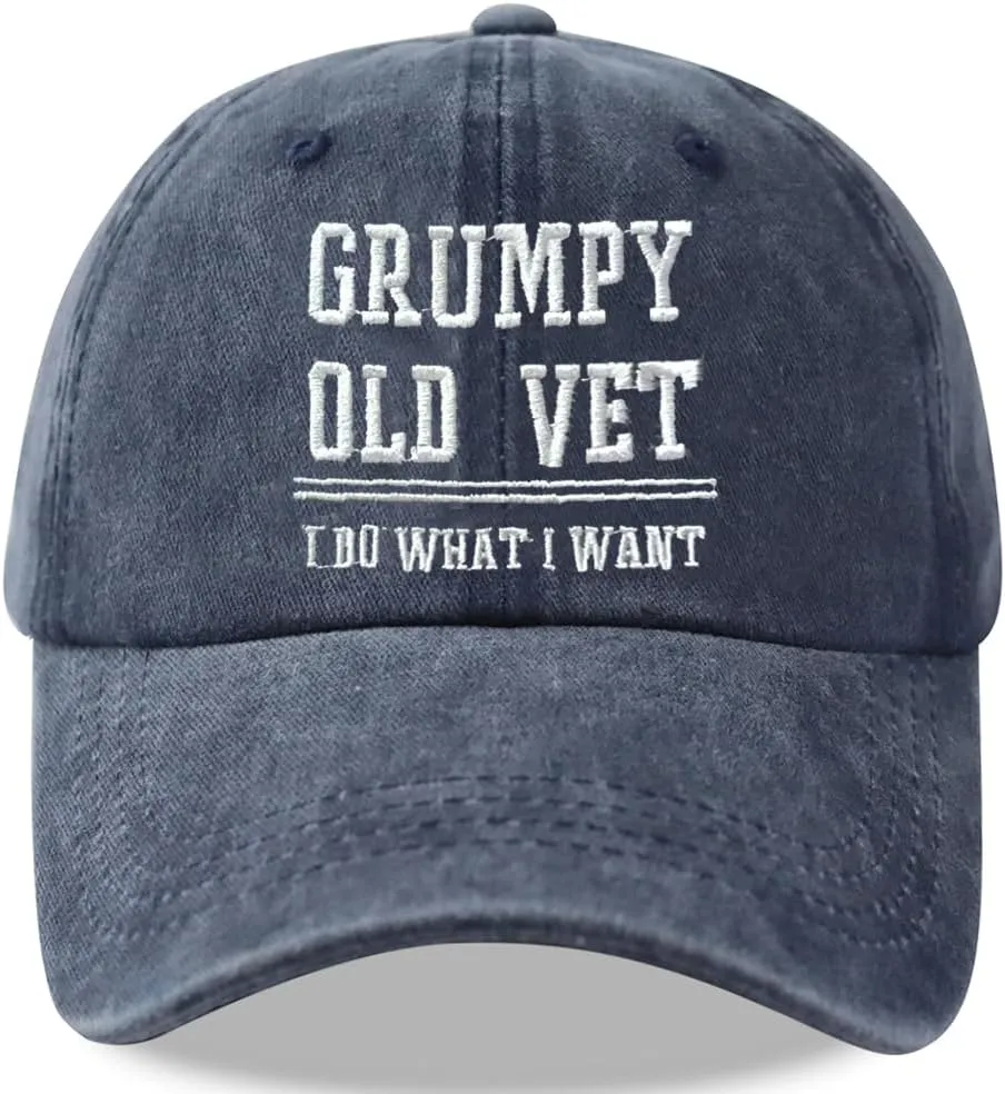 Grumpy Old Vet I Do What I Want Hats for Men Women, Funny Adjustable Cotton Embroiered Baseball Cap