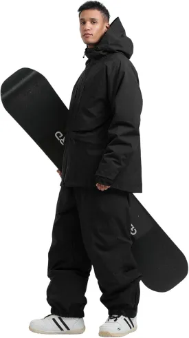 GSOU SNOW Mens Ski Jacket and Pants Set Ski Suit Snowboard Bibs Snowsuit Snow Coats Waterproof Hooded