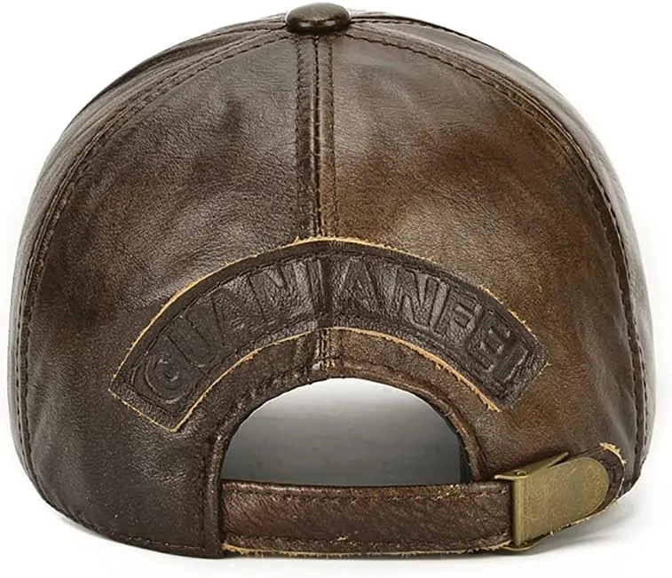 Gudessly Adjustable Men's Genuine Cowhide Leather Baseball Cap for Fall Winter Outdoor Sports Hat