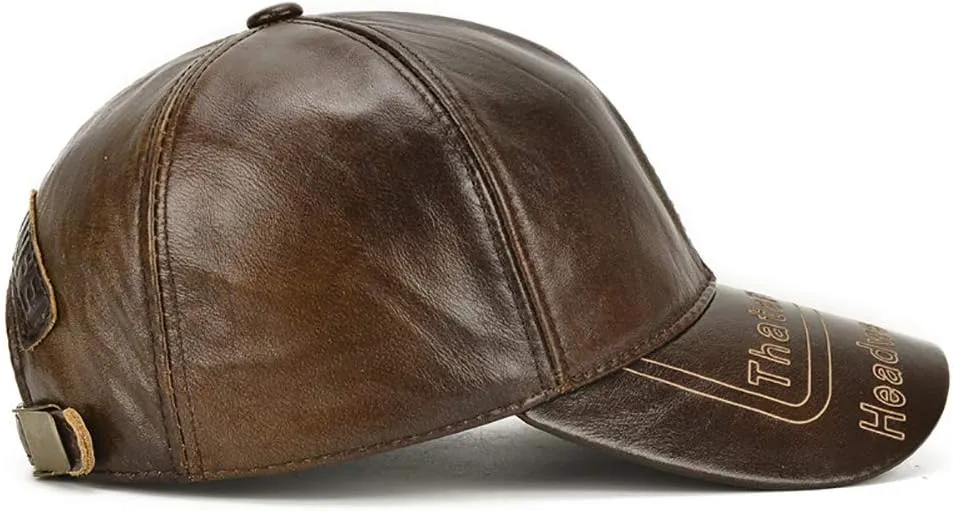 Gudessly Adjustable Men's Genuine Cowhide Leather Baseball Cap for Fall Winter Outdoor Sports Hat