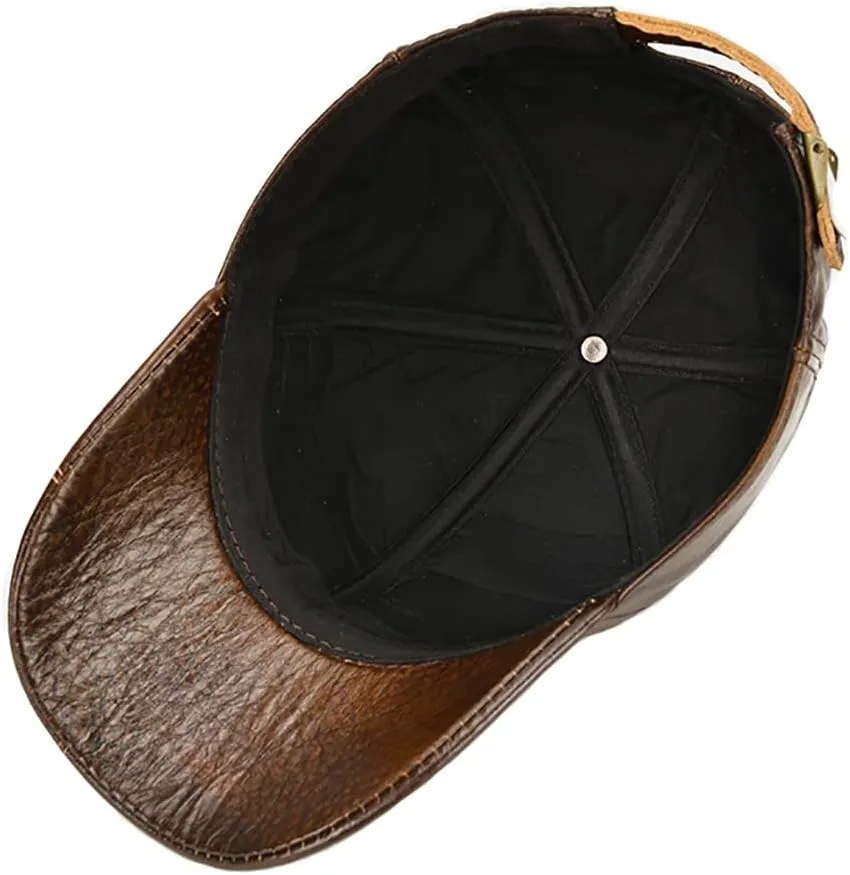 Gudessly Adjustable Men's Genuine Cowhide Leather Baseball Cap for Fall Winter Outdoor Sports Hat