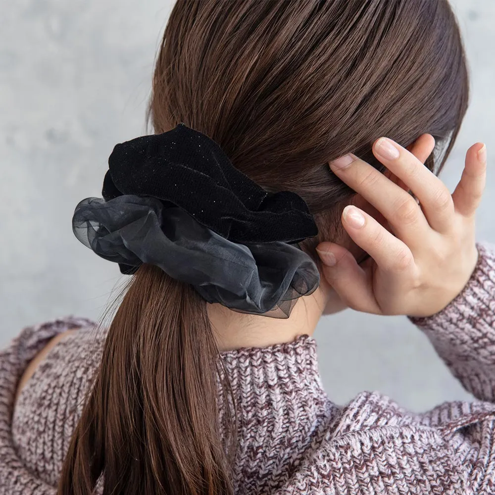 Half and Half Velvet Sheer Scrunchie
