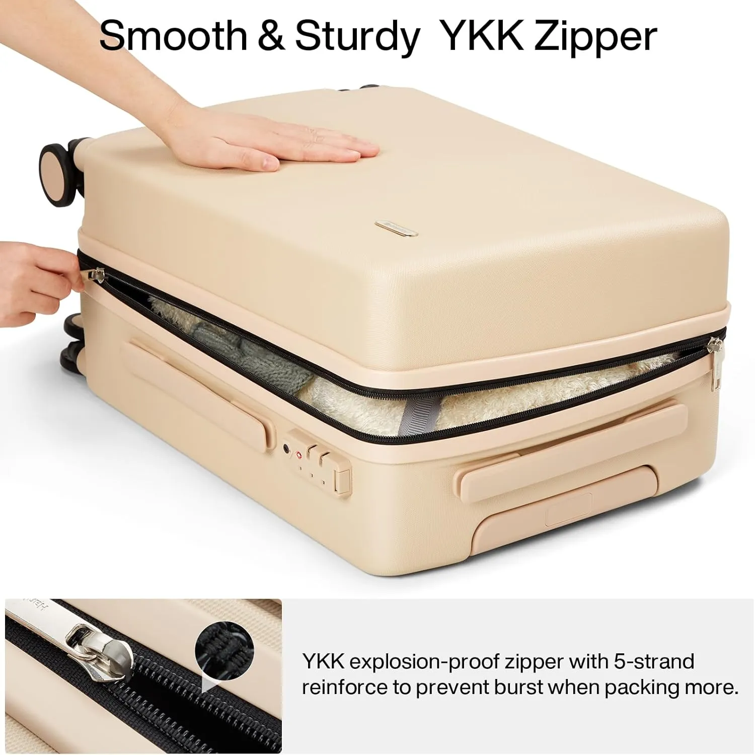 Hanke Hard Shell Luggage Sets 3 Pieces, Carry On and Checked Luggage Sets with Spinner Wheels, Durable PC Hardside Rolling Suitcase for Travel (16/24/28 Inch,Cuba Sand)